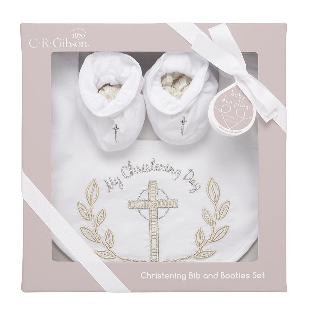 C.R. Gibson Baby Bib and Booties Christening Gift Set - NEW